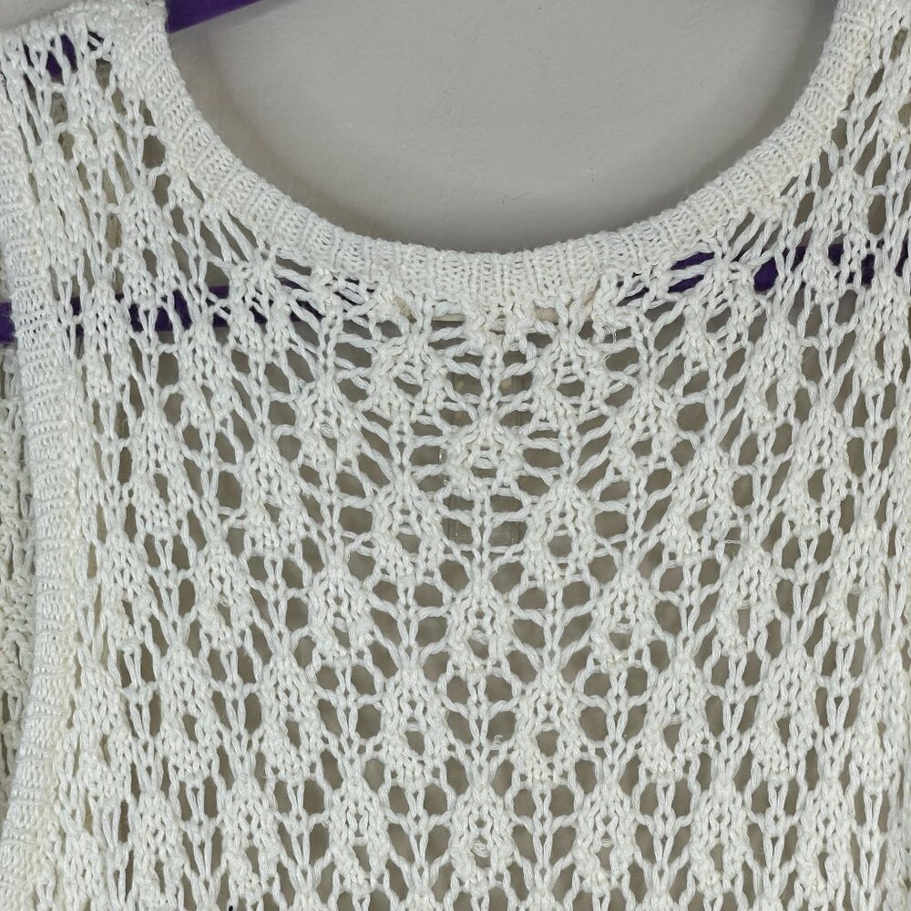 Pink Rose Crochet Sweater Vest Womens Medium Festival Hippie Longline Fringe - Picture 12 of 12